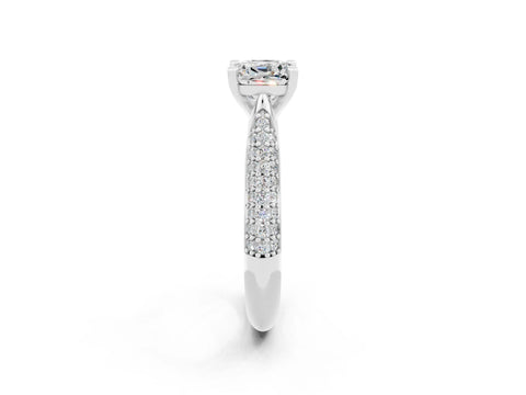 White gold Cushion Cut Diamond Solitaire Engagement Ring with Pavé Band and Four-Prong Setting_2
