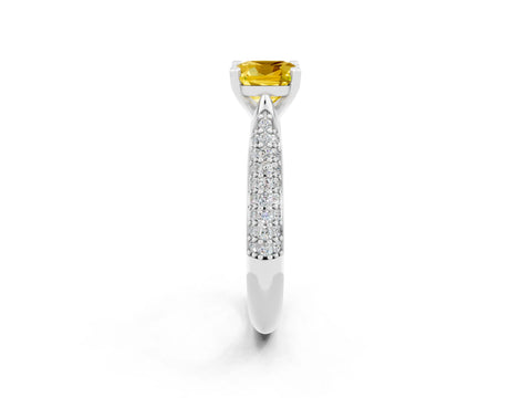 White gold Cushion Cut Diamond Solitaire Engagement Ring with Pavé Band and Four-Prong Setting_2