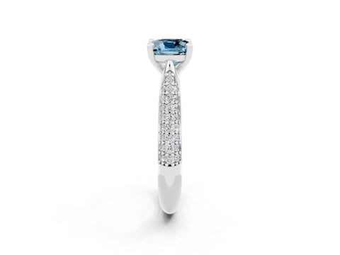 White gold Cushion Cut Diamond Solitaire Engagement Ring with Pavé Band and Four-Prong Setting_2