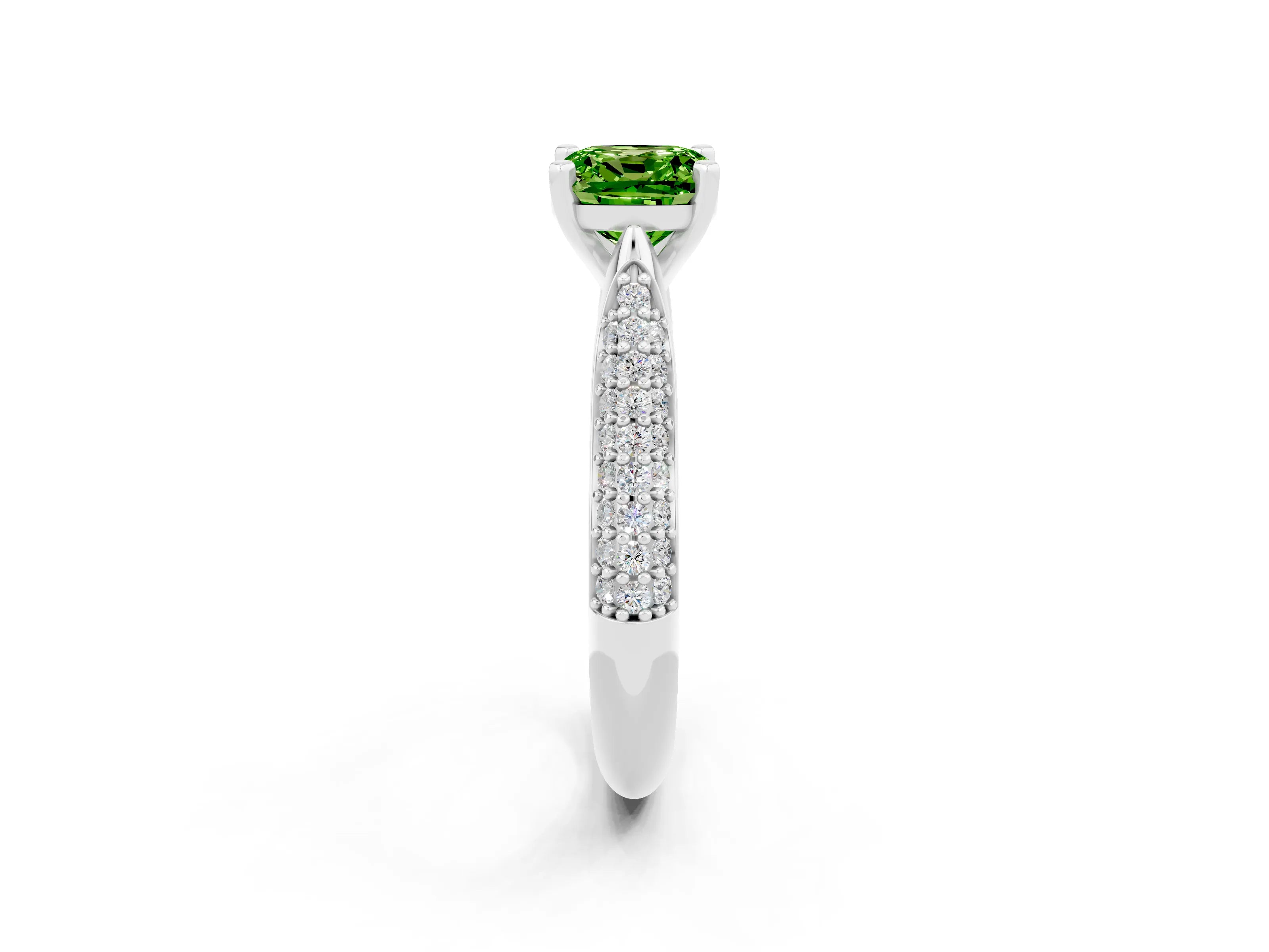 White gold Cushion Cut Diamond Solitaire Engagement Ring with Pavé Band and Four-Prong Setting_2