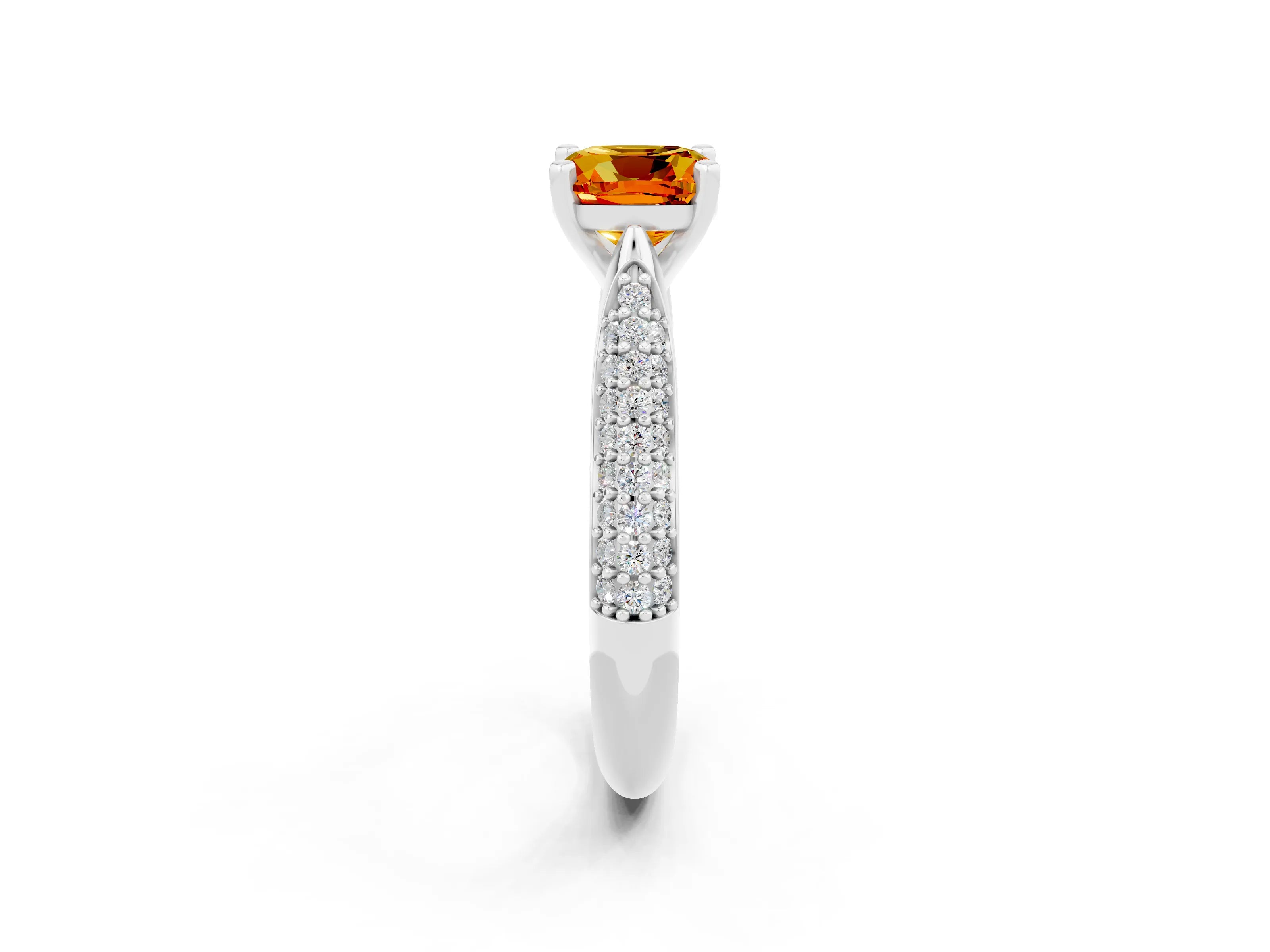 White gold Cushion Cut Diamond Solitaire Engagement Ring with Pavé Band and Four-Prong Setting_2