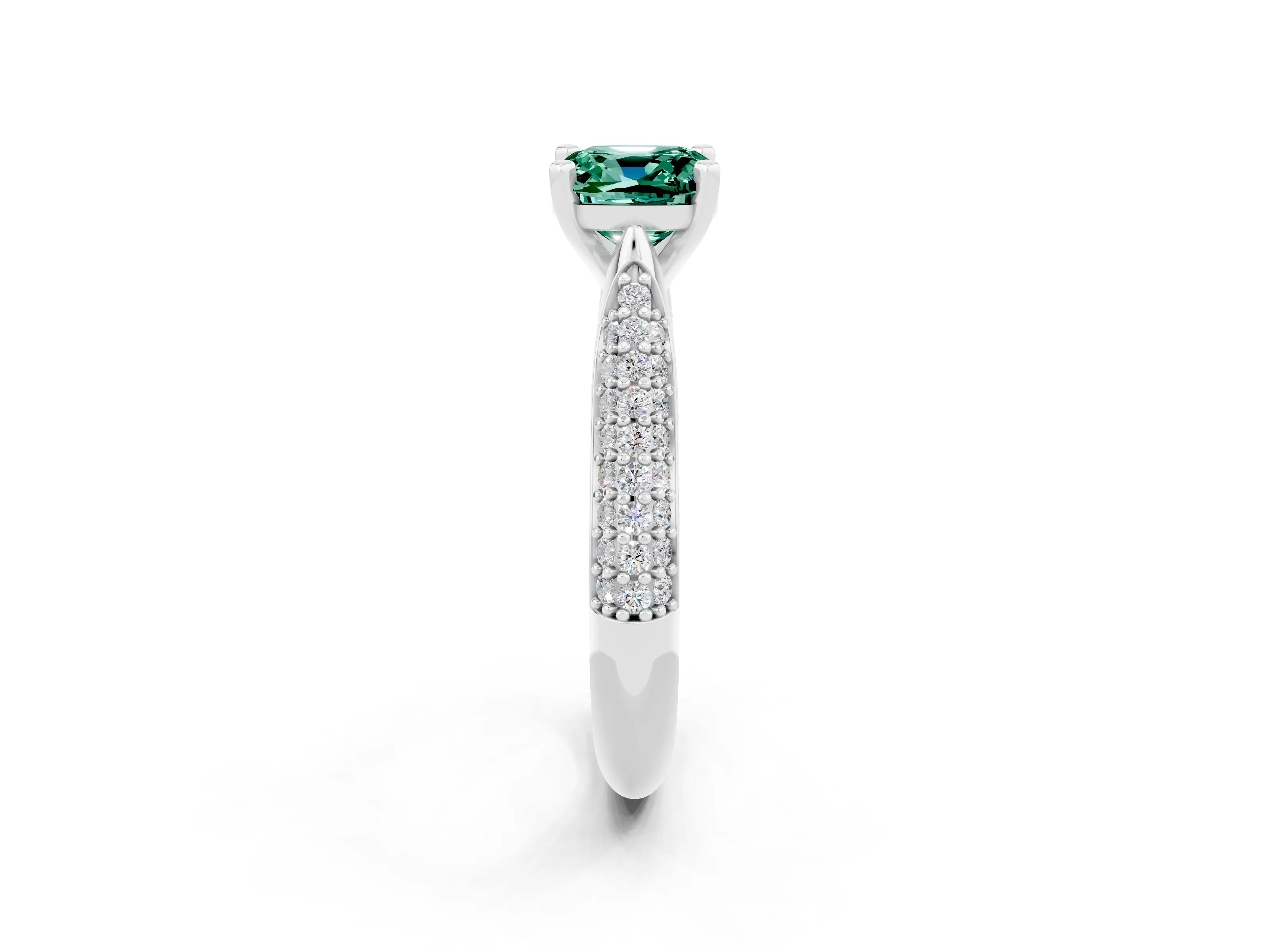 White gold Cushion Cut Diamond Solitaire Engagement Ring with Pavé Band and Four-Prong Setting_2