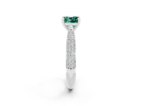 White gold Cushion Cut Diamond Solitaire Engagement Ring with Pavé Band and Four-Prong Setting_2