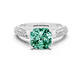 White gold Cushion Cut Diamond Solitaire Engagement Ring with Pavé Band and Four-Prong Setting