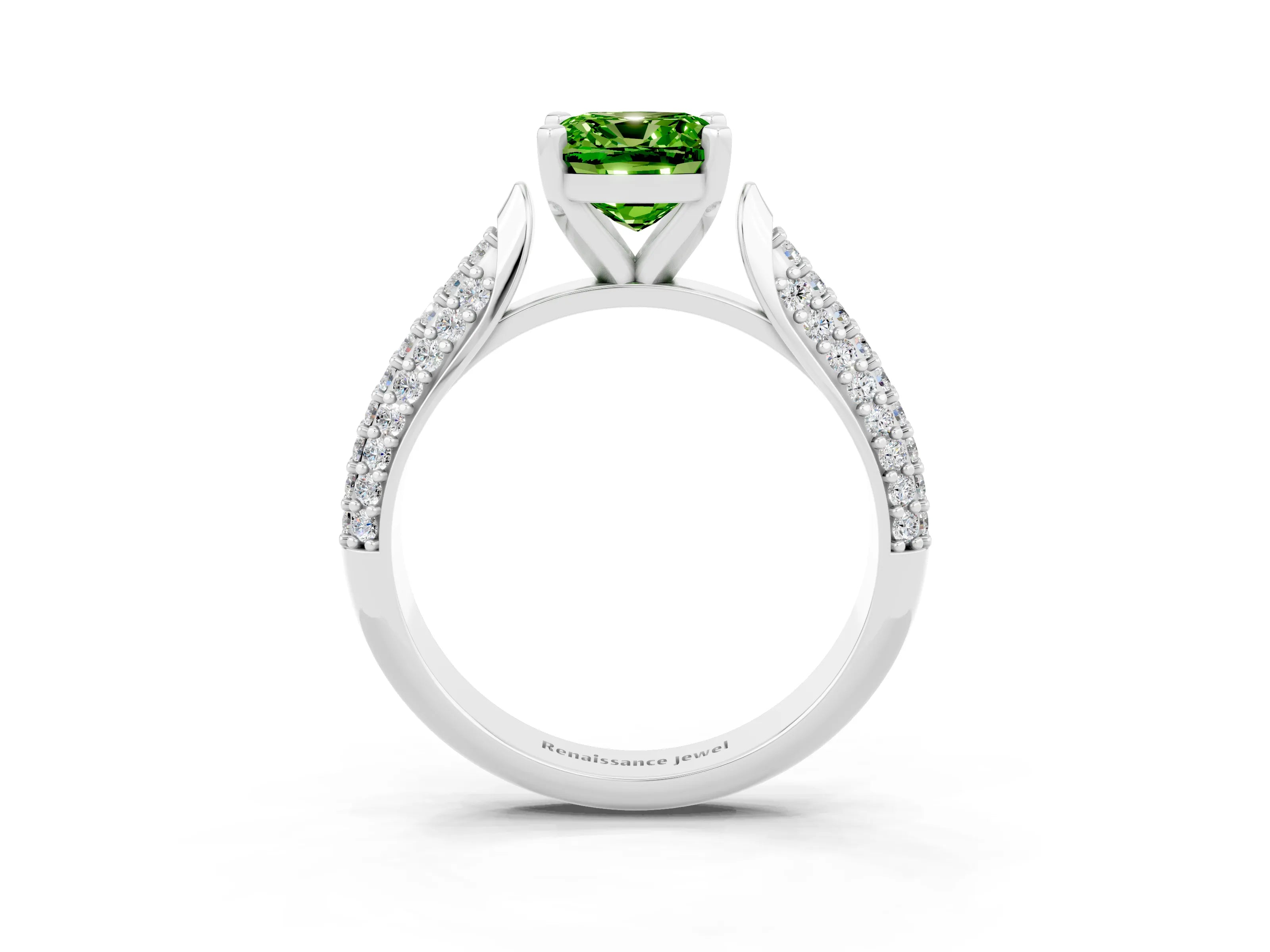 White gold Cushion Cut Diamond Solitaire Engagement Ring with Pavé Band and Four-Prong Setting_3