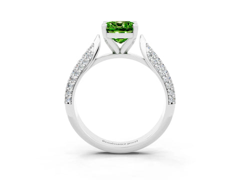 White gold Cushion Cut Diamond Solitaire Engagement Ring with Pavé Band and Four-Prong Setting_3
