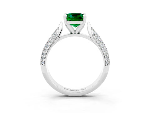 White gold Cushion Cut Diamond Solitaire Engagement Ring with Pavé Band and Four-Prong Setting_3