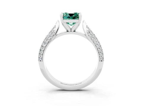 White gold Cushion Cut Diamond Solitaire Engagement Ring with Pavé Band and Four-Prong Setting_3
