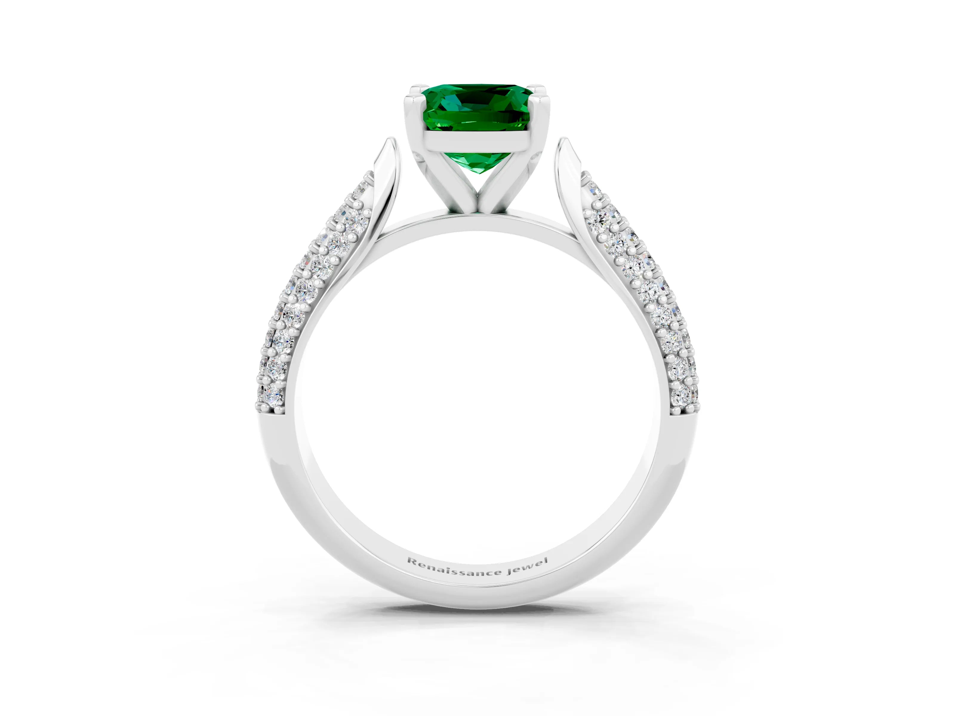 White gold Cushion Cut Diamond Solitaire Engagement Ring with Pavé Band and Four-Prong Setting_3