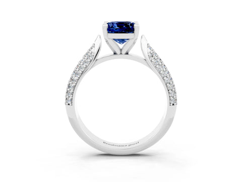 White gold Cushion Cut Diamond Solitaire Engagement Ring with Pavé Band and Four-Prong Setting_3