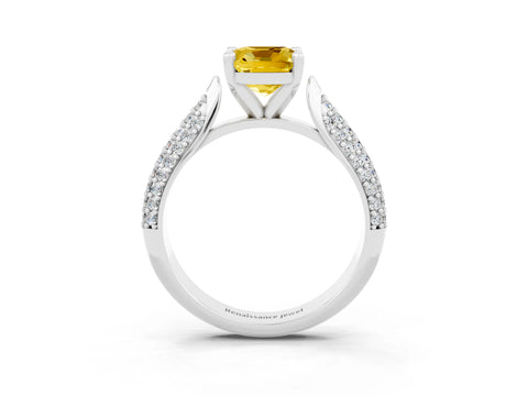 White gold Cushion Cut Diamond Solitaire Engagement Ring with Pavé Band and Four-Prong Setting_3