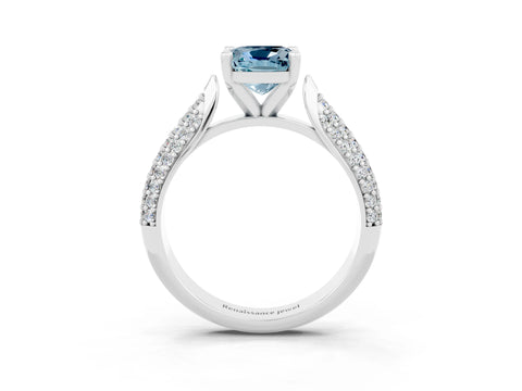 White gold Cushion Cut Diamond Solitaire Engagement Ring with Pavé Band and Four-Prong Setting_3