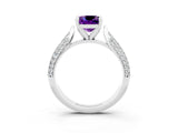 White gold Cushion Cut Diamond Solitaire Engagement Ring with Pavé Band and Four-Prong Setting_3