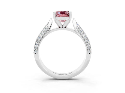 White gold Cushion Cut Diamond Solitaire Engagement Ring with Pavé Band and Four-Prong Setting_3