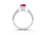 White gold Cushion Cut Diamond Solitaire Engagement Ring with Pavé Band and Four-Prong Setting_3