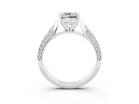 White gold Cushion Cut Diamond Solitaire Engagement Ring with Pavé Band and Four-Prong Setting_3