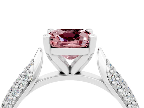 White gold Cushion Cut Diamond Solitaire Engagement Ring with Pavé Band and Four-Prong Setting_4