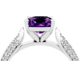 White gold Cushion Cut Diamond Solitaire Engagement Ring with Pavé Band and Four-Prong Setting_4