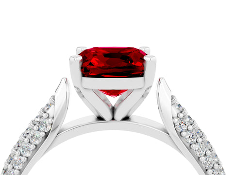 White gold Cushion Cut Diamond Solitaire Engagement Ring with Pavé Band and Four-Prong Setting_4