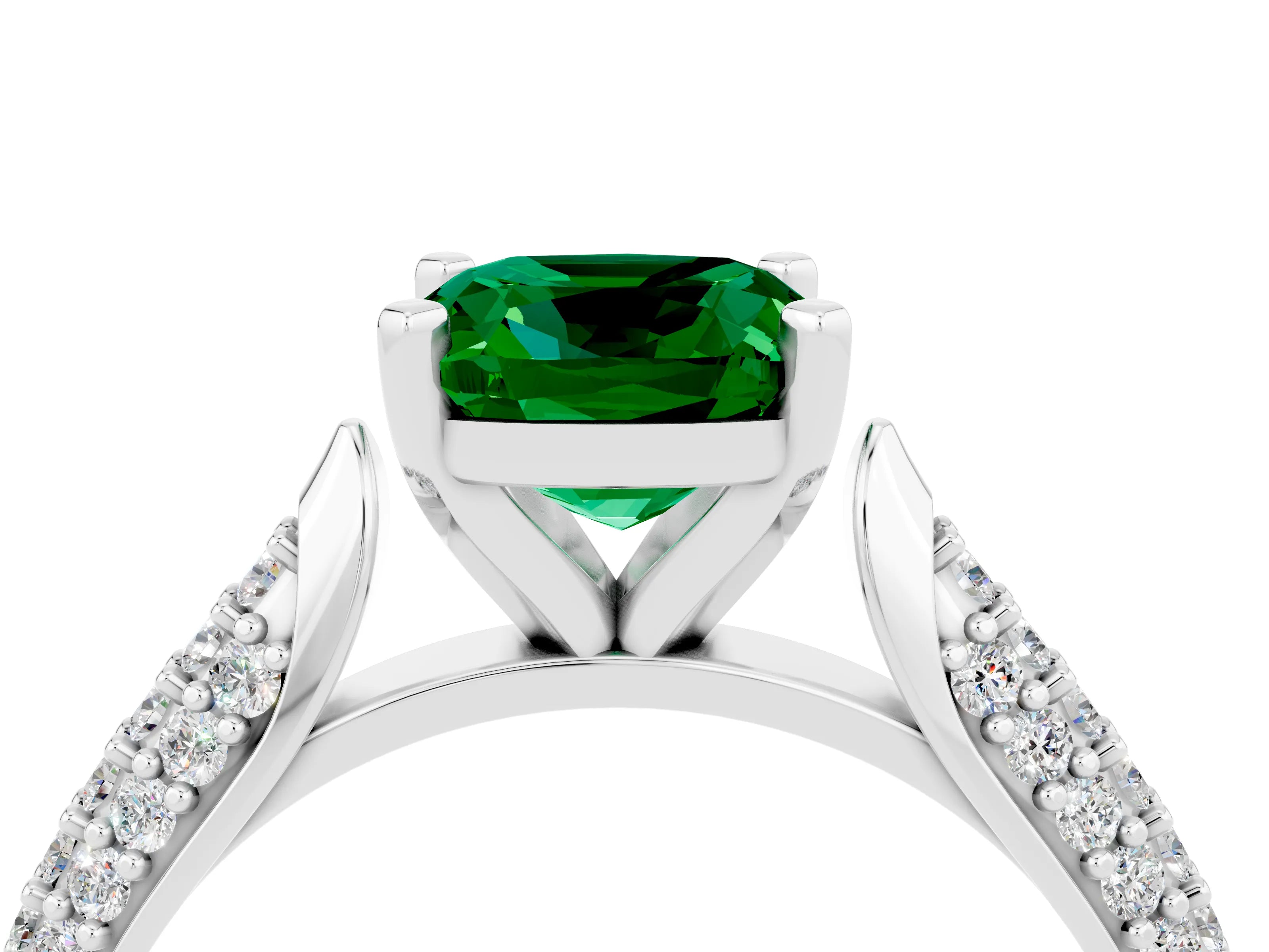 White gold Cushion Cut Diamond Solitaire Engagement Ring with Pavé Band and Four-Prong Setting_4