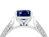 White gold Cushion Cut Diamond Solitaire Engagement Ring with Pavé Band and Four-Prong Setting_4