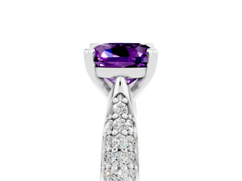 White gold Cushion Cut Diamond Solitaire Engagement Ring with Pavé Band and Four-Prong Setting_5