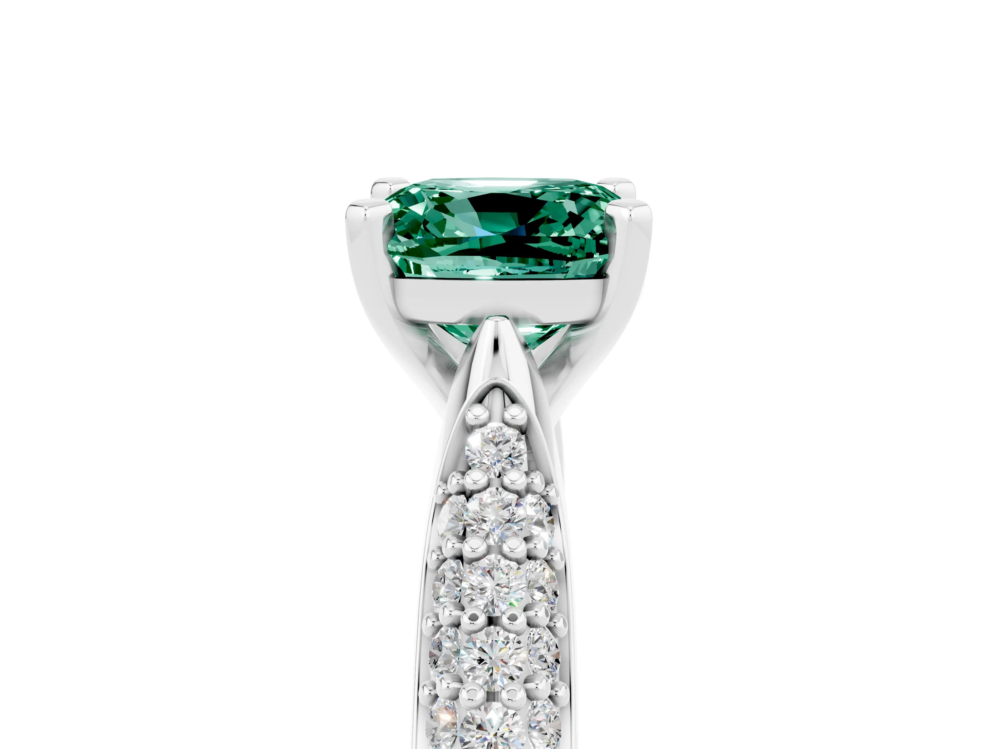 White gold Cushion Cut Diamond Solitaire Engagement Ring with Pavé Band and Four-Prong Setting_5