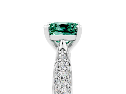 White gold Cushion Cut Diamond Solitaire Engagement Ring with Pavé Band and Four-Prong Setting_5