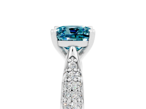 White gold Cushion Cut Diamond Solitaire Engagement Ring with Pavé Band and Four-Prong Setting_5