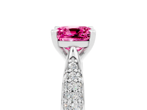 White gold Cushion Cut Diamond Solitaire Engagement Ring with Pavé Band and Four-Prong Setting_5