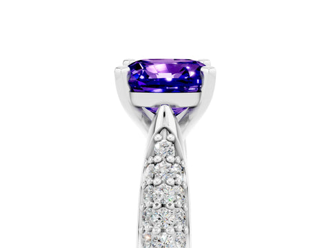 White gold Cushion Cut Diamond Solitaire Engagement Ring with Pavé Band and Four-Prong Setting_5