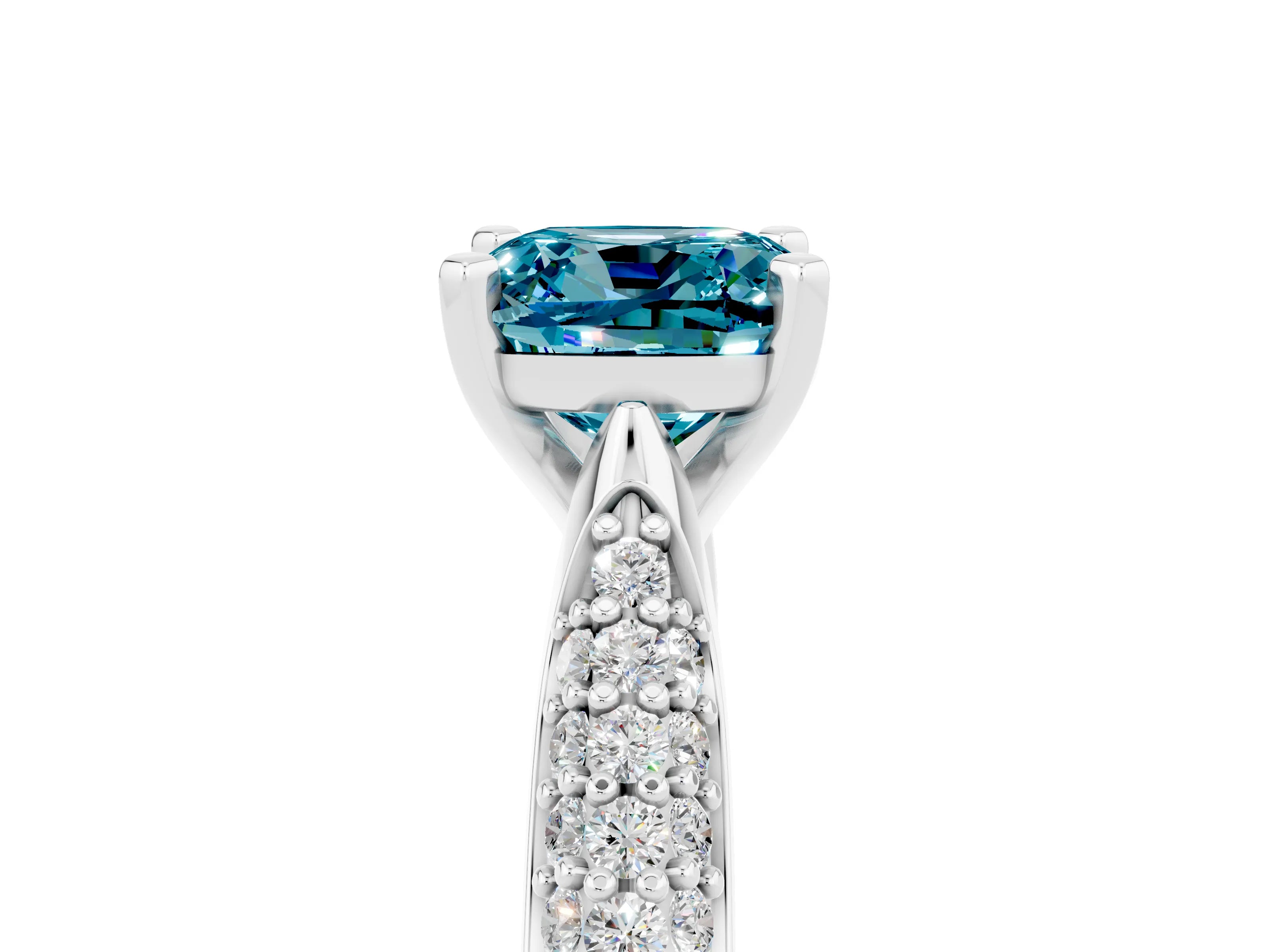 White gold Cushion Cut Diamond Solitaire Engagement Ring with Pavé Band and Four-Prong Setting_5