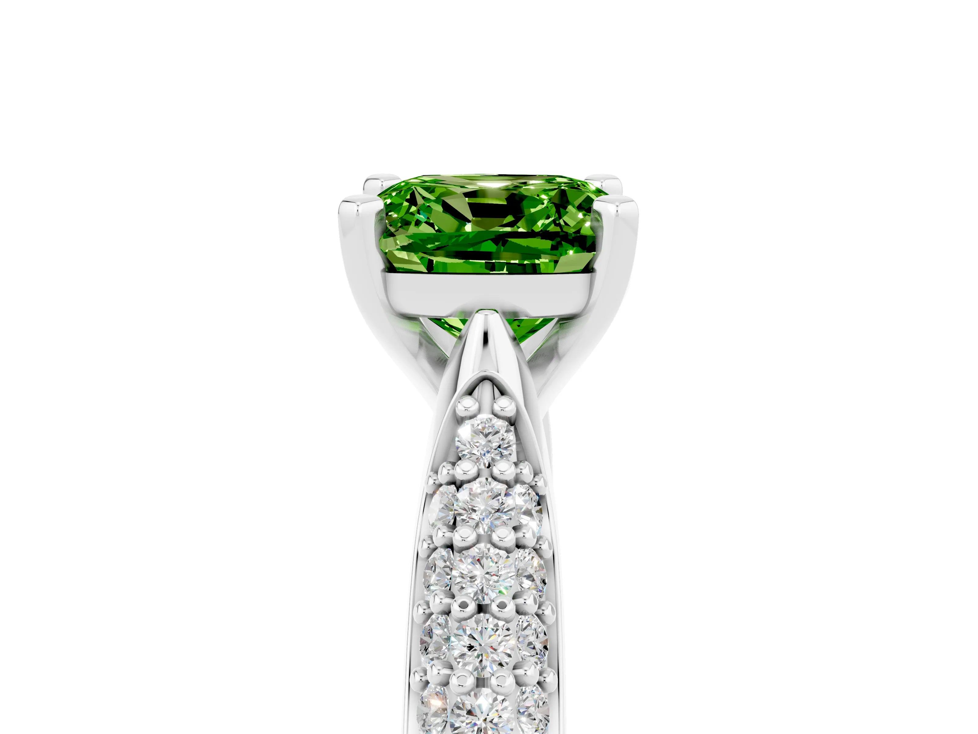 White gold Cushion Cut Diamond Solitaire Engagement Ring with Pavé Band and Four-Prong Setting_5