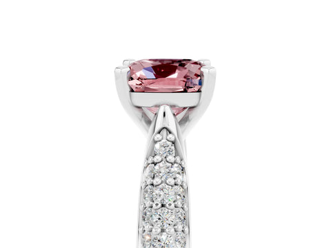 White gold Cushion Cut Diamond Solitaire Engagement Ring with Pavé Band and Four-Prong Setting_5
