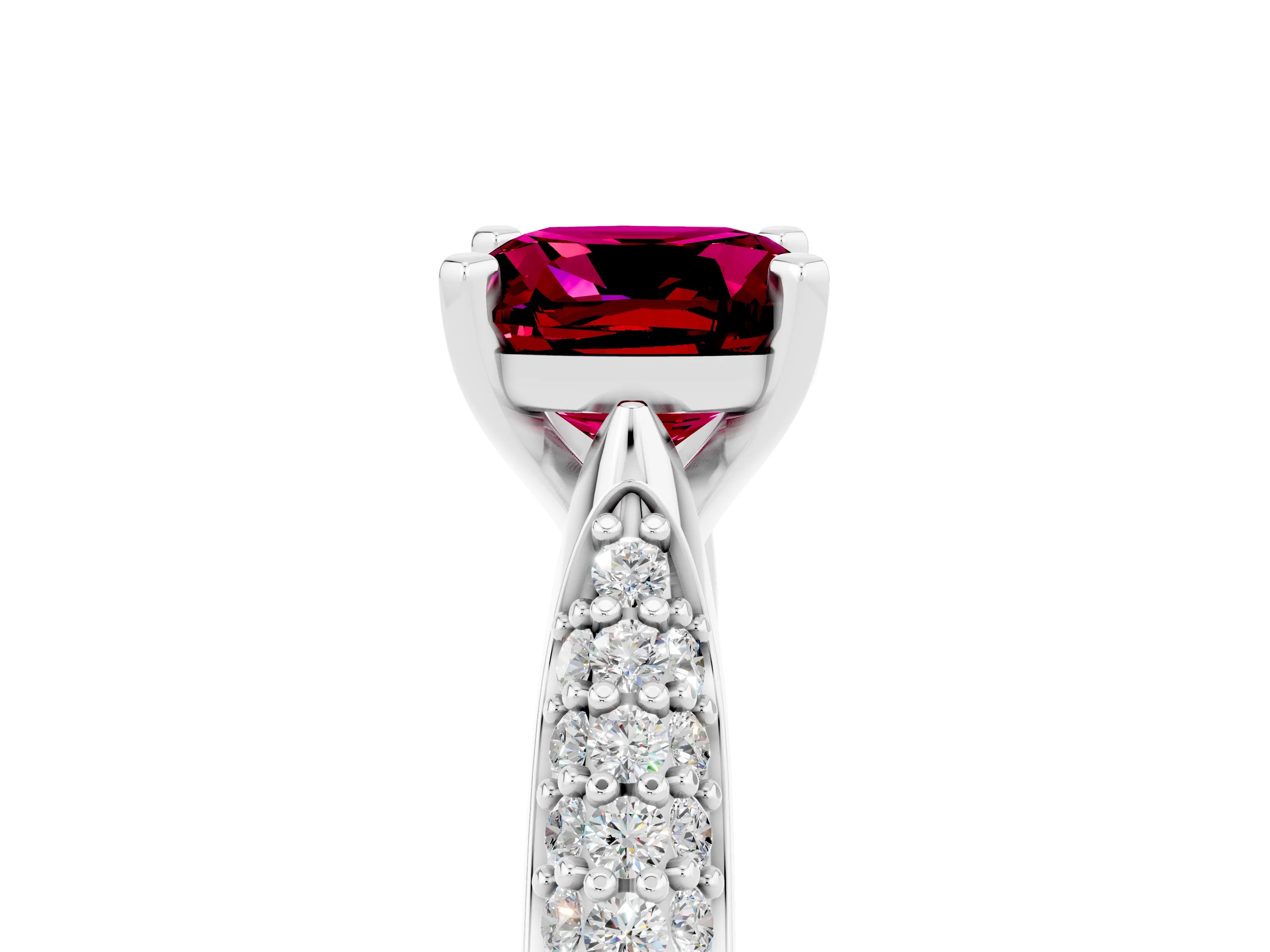 White gold Cushion Cut Diamond Solitaire Engagement Ring with Pavé Band and Four-Prong Setting_5