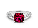 White gold Cushion Cut Diamond Solitaire Engagement Ring with Pavé Band and Four-Prong Setting