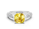 White gold Cushion Cut Diamond Solitaire Engagement Ring with Pavé Band and Four-Prong Setting