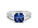 White gold Cushion Cut Diamond Solitaire Engagement Ring with Pavé Band and Four-Prong Setting