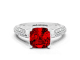 White gold Cushion Cut Diamond Solitaire Engagement Ring with Pavé Band and Four-Prong Setting