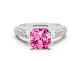 White gold Cushion Cut Diamond Solitaire Engagement Ring with Pavé Band and Four-Prong Setting