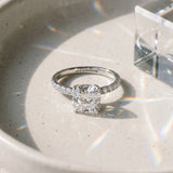 White gold Cushion Cut Diamond Solitaire Engagement Ring with Pavé Band and Prong Setting_65