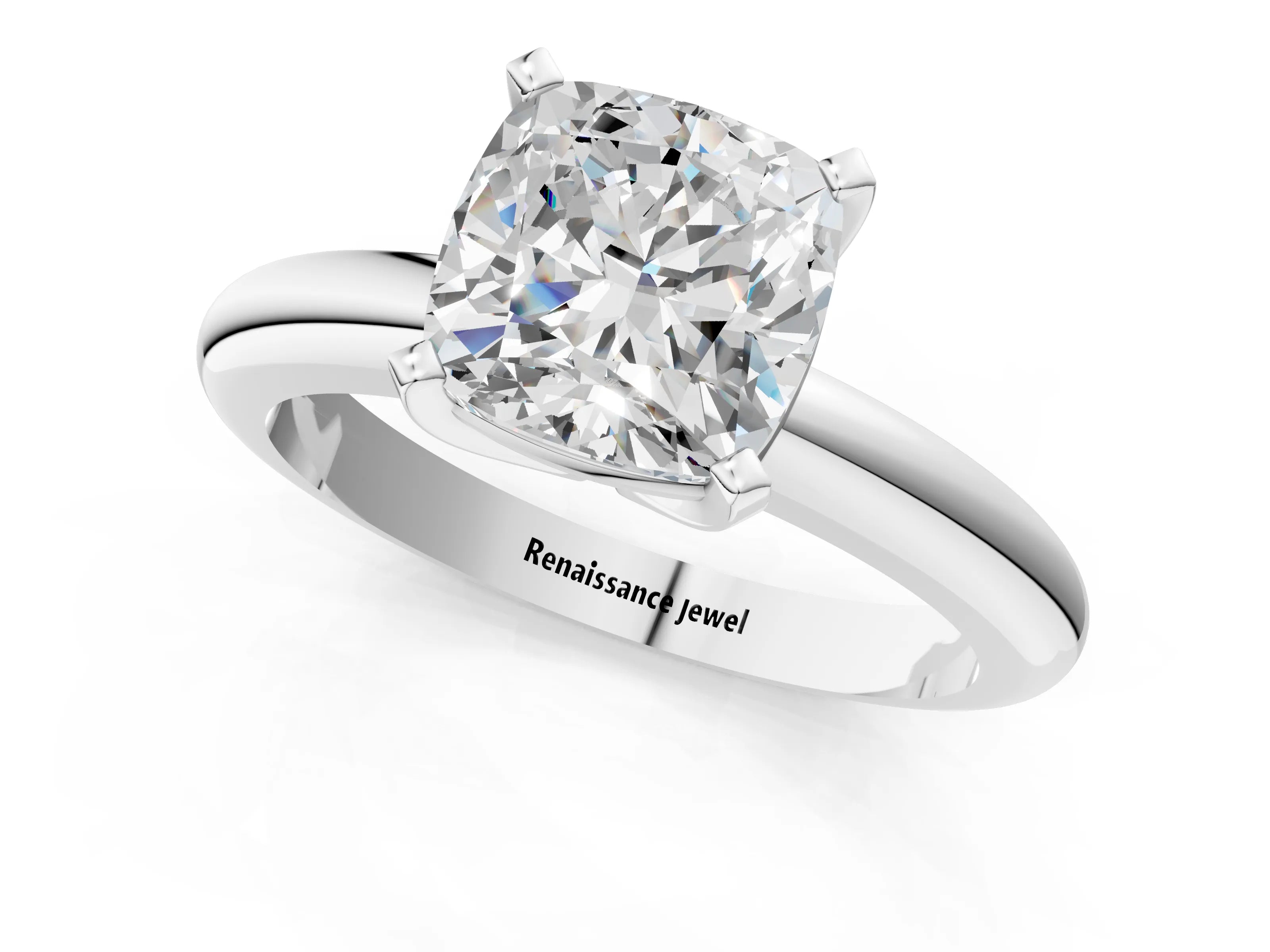 White gold Cushion Cut Diamond Solitaire Engagement Ring with Round Band and Four-Prong Setting_357