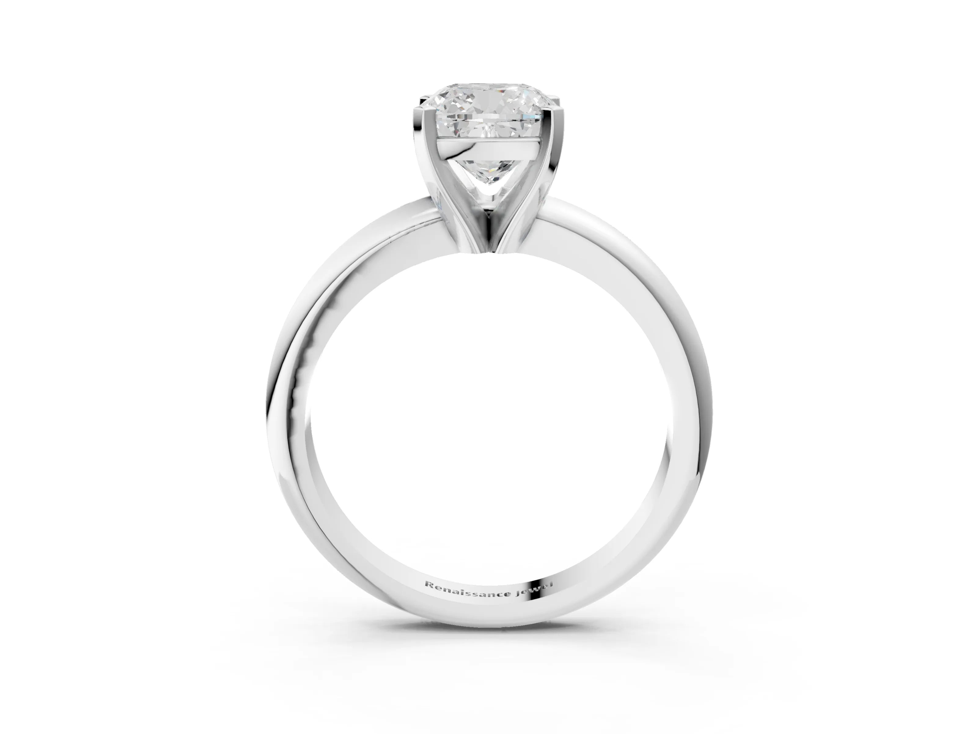 White gold Cushion Cut Diamond Solitaire Engagement Ring with Round Band and Four-Prong Setting_359