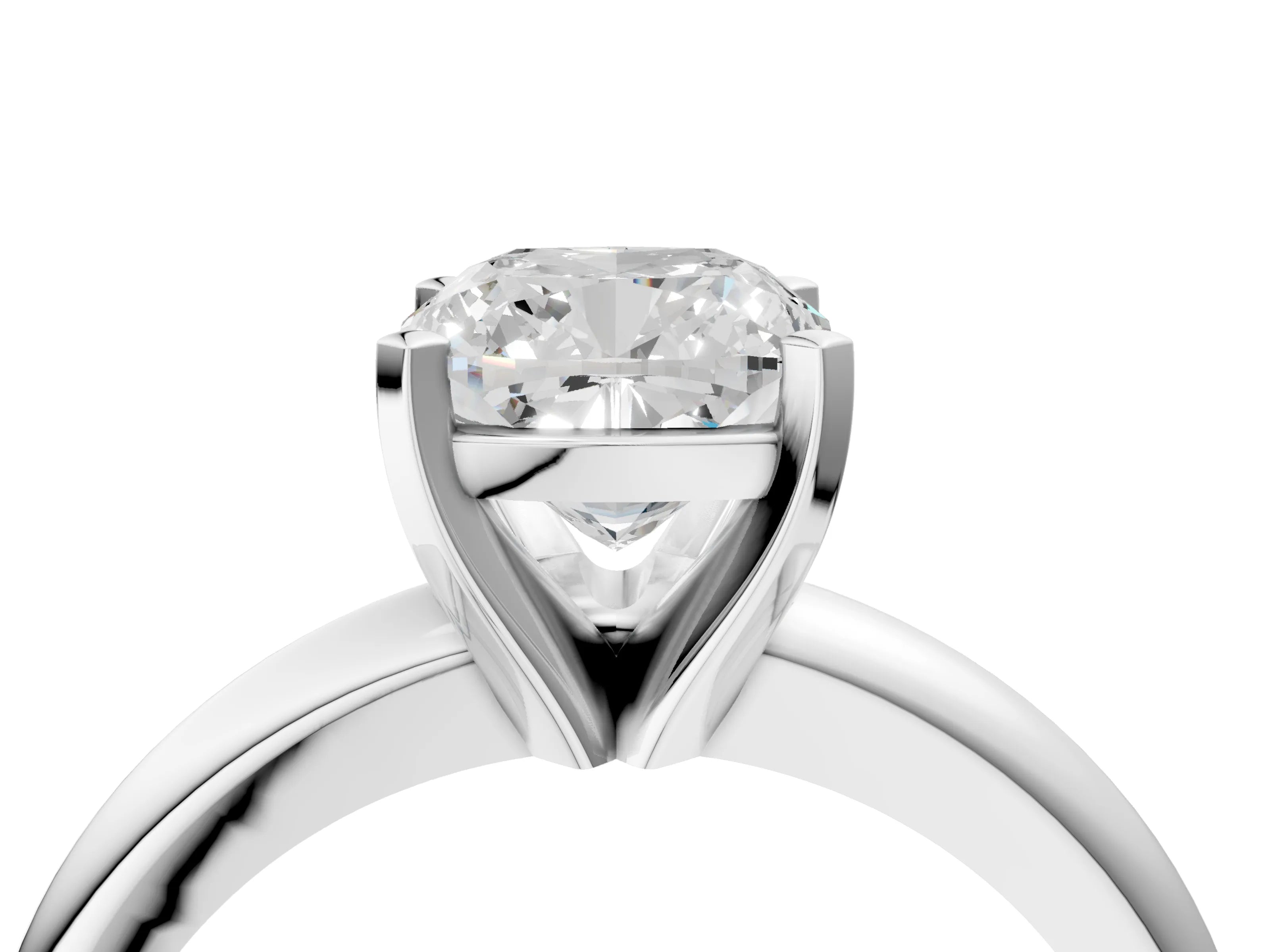 White gold Cushion Cut Diamond Solitaire Engagement Ring with Round Band and Four-Prong Setting_360