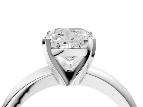 White gold Cushion Cut Diamond Solitaire Engagement Ring with Round Band and Four-Prong Setting_360