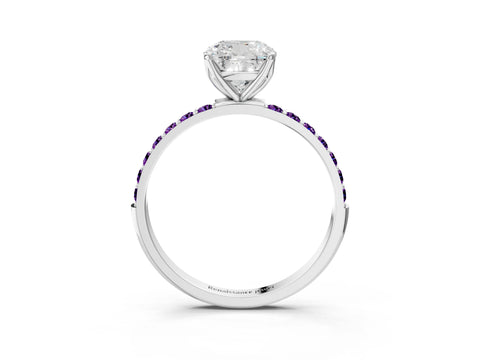 White gold Cushion Cut Diamond Solitaire Engagement Ring with Round with Amethyst side stone Pavé Band and Prong Setting_27