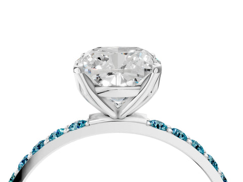 White gold Cushion Cut Diamond Solitaire Engagement Ring with Round with Blue Topaz side stone Pavé Band and Prong Setting_28