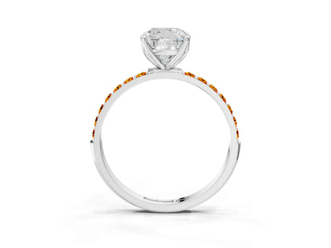 White gold Cushion Cut Diamond Solitaire Engagement Ring with Round with Citrine side stone Pavé Band and Prong Setting_15