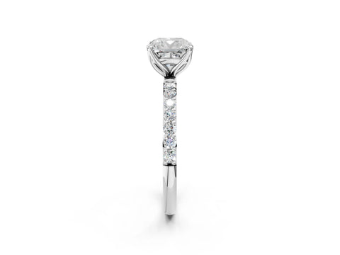 White gold Cushion Cut Diamond Solitaire Engagement Ring with Round with Moissanite side stone Pavé Band and Prong Setting_14