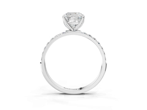 White gold Cushion Cut Diamond Solitaire Engagement Ring with Round with Moissanite side stone Pavé Band and Prong Setting_15